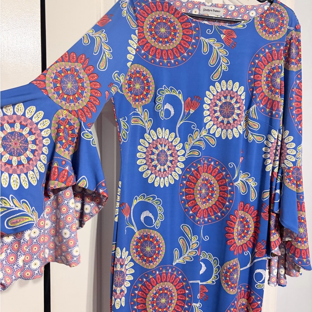 Shelby & Palmer Royal Blue Floral Bell-Sleeve Tunic